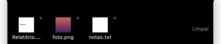 Notch expandido mostrando arquivos na prateleira
