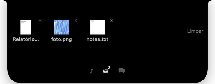 Notch expandido mostrando arquivos na prateleira